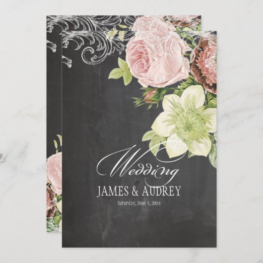 PixDezines CHALKBOARD/ROKOKO/VINTAGE ROSE Einladung (Vorne/Hinten)