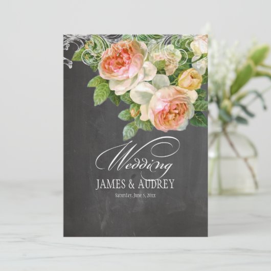 PixDezines chalkboard/Rokoko/Vintage Rose Einladung (Stehend Vorderseite)