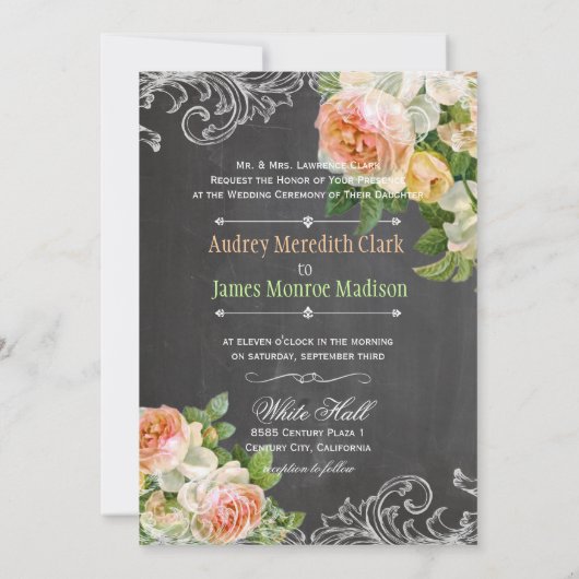 PixDezines chalkboard/Rokoko/Vintage Rose Einladung (Rückseite)