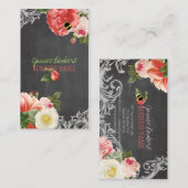 PixDezines Chalkboard+Vintage Peonies Visitenkarte (Vorne/Hinten)