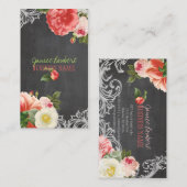 PixDezines Chalkboard+Vintage Peonies Visitenkarte (Vorne/Hinten)