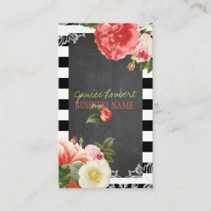PixDezines Chalkboard+Vintage Peonies Visitenkarte
