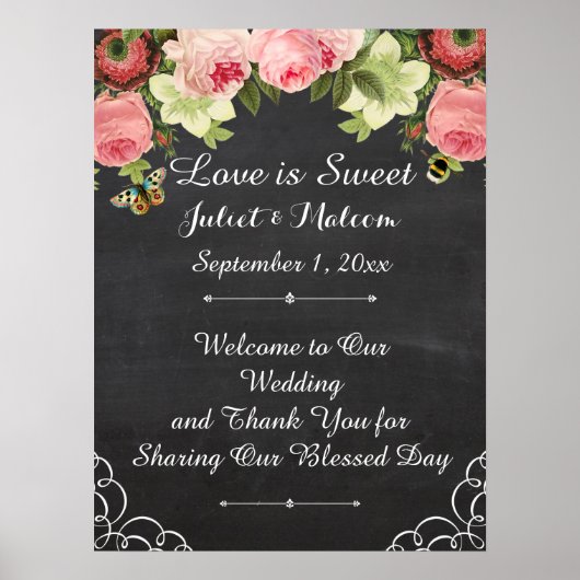 PixDezines chalkboard/Vintage Rose/Empfang Poster (Vorne)