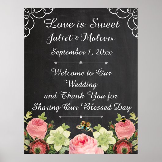 PixDezines chalkboard/Vintage Rose/Hochzeit Poster (Vorne)