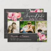 PixDezines chalkboard+Vintage Rose Save the Date Ankündigungspostkarte (Vorne/Hinten)