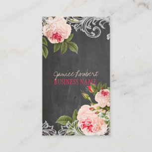 PixDezines Chalkboard + Vintage Rose Visitenkarte