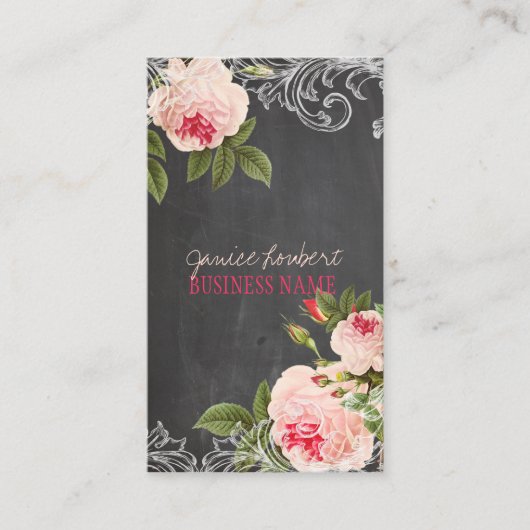 PixDezines Chalkboard + Vintage Rose Visitenkarte (Vorderseite)