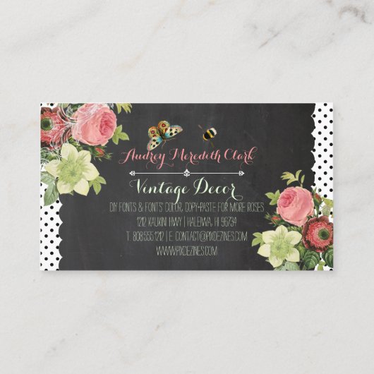 PixDezines chalkboard+Vintage Rose Visitenkarte (Rückseite)