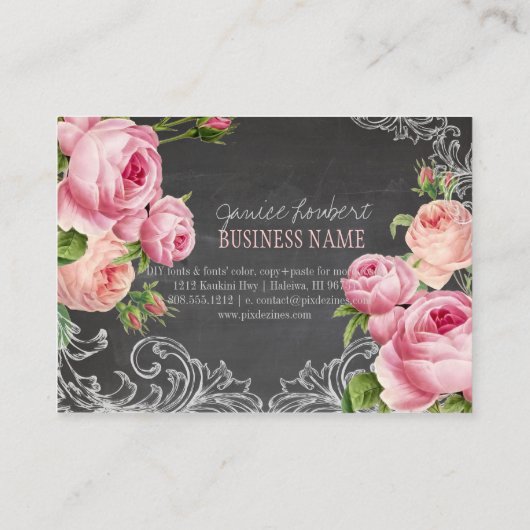 PixDezines Chalkboard + Vintage Rose Visitenkarte (Rückseite)