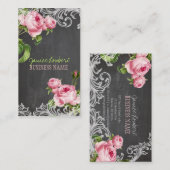 PixDezines Chalkboard + Vintage Rose Visitenkarte (Vorne/Hinten)