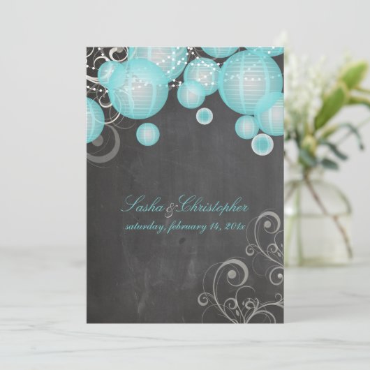 PixDezines chalkdboard+blaue Signalleuchten/ Einladung (Stehend Vorderseite)