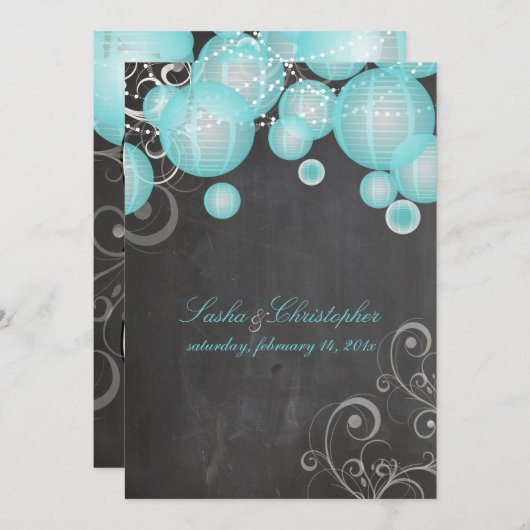 PixDezines chalkdboard+blaue Signalleuchten/ Einladung (Vorne/Hinten)