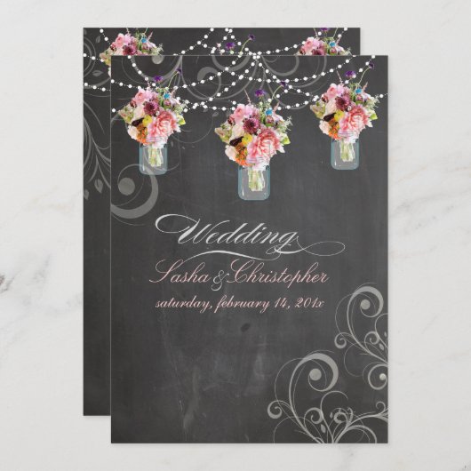 PixDezines chalkdboard+Mason-Behälter+Wilde Blume Einladung (Vorne/Hinten)