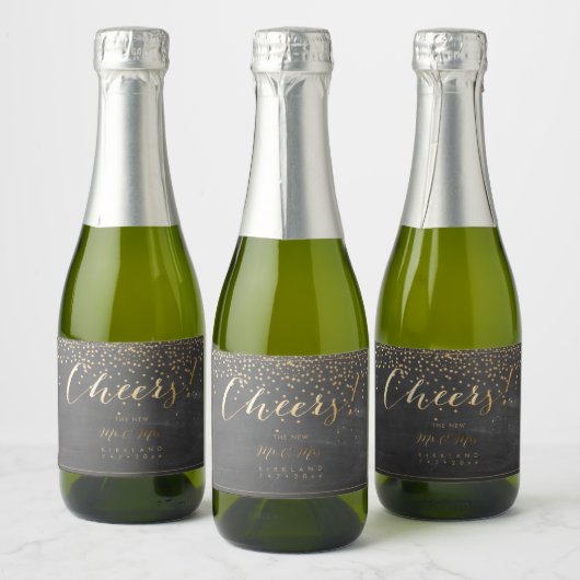 PixDezines Cheers Chalkboard+Imitate Gold Confetti Schaumweinetikett (Flaschen)