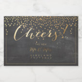 PixDezines Cheers Chalkboard+Imitate Gold Confetti Schaumweinetikett (Einzelnes Label)