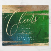 PixDezines Cheers Gold Brush Strokes Emerald Aquam Schaumweinetikett (Einzelnes Label)