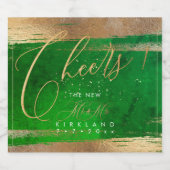PixDezines Cheers Gold Brush Strokes Emerald Vibe Schaumweinetikett (Einzelnes Label)