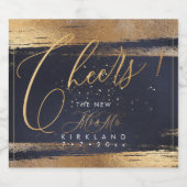 PixDezines Cheers Gold Brush Strokes Navy Blue Schaumweinetikett (Einzelnes Label)