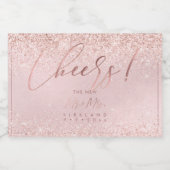 PixDezines Cheers Imitate Rose Gold Glitzer+Blush Schaumweinetikett (Einzelnes Label)
