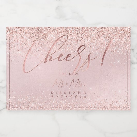 PixDezines Cheers Imitate Rose Gold Glitzer+Blush Schaumweinetikett (Einzelnes Label)