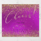 PixDezines Cheers Magenta Pink+Gold Glitzer Schaumweinetikett (Einzelnes Label)