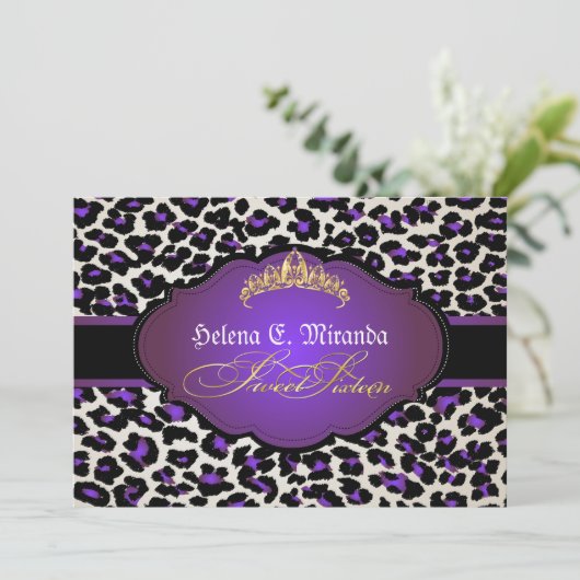 PixDezines cheetah+tiara/16 . Geburtstag Einladung (Stehend Vorderseite)