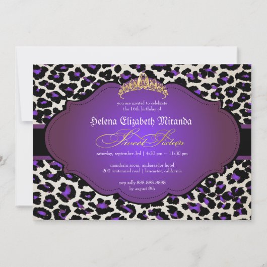 PixDezines cheetah+tiara/16 . Geburtstag Einladung (Rückseite)