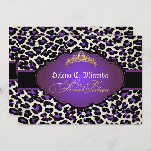 PixDezines cheetah+tiara/16 . Geburtstag Einladung (Vorne/Hinten)