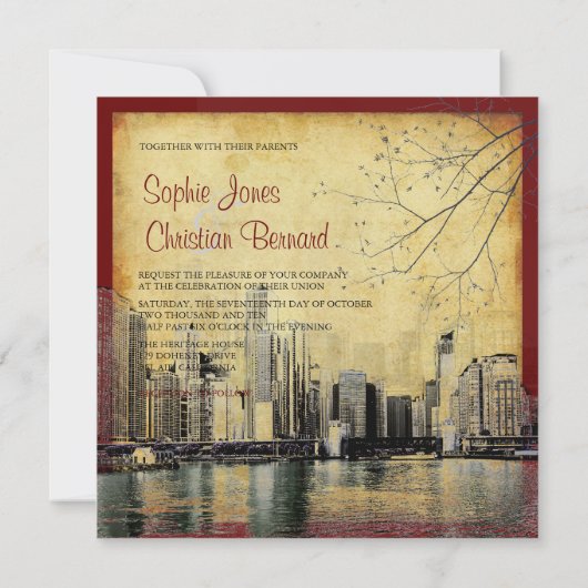 PixDezines Chicago Lakeshore Skyline/Einladungen Einladung (Rückseite)