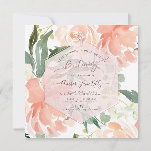 PixDezines Christening Summer Watercolor Blume Einladung (Rückseite)