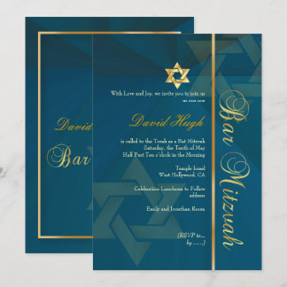 PixDezines CLASSIC BAR MITZVAH/AQUAMARINER BLAU+GO Einladung