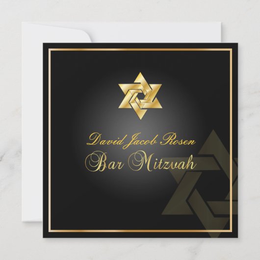 PixDezines Classic Bar Mitzvah/gold+schwarz Einladung (Rückseite)