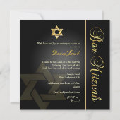 PixDezines Classic Bar Mitzvah/gold+schwarz Einladung (Vorderseite)