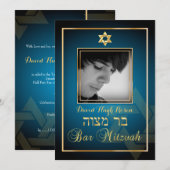 PixDezines Classy Foto Bar Mitzvah/aquamarin blau Einladung (Vorne/Hinten)