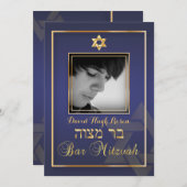 PixDezines Classy Foto Bar Mitzvah/blau Einladung (Vorne/Hinten)