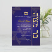 PixDezines Classy Foto Bar Mitzvah/dunkelblau/gold Einladung (Stehend Vorderseite)