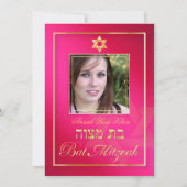 PixDezines Classy Foto Bat Mitzvah/heiß rosa/gold Einladung (Rückseite)