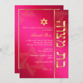 PixDezines Classy Foto Bat Mitzvah/heiß rosa/gold Einladung (Vorne/Hinten)