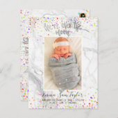 PixDezines Confetti Geburt/Über dem Mond Ankündigungspostkarte (Vorne/Hinten)