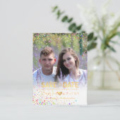 PixDezines Confetti+Imitats Gold Save the Date Ankündigungspostkarte (Stehend Vorderseite)