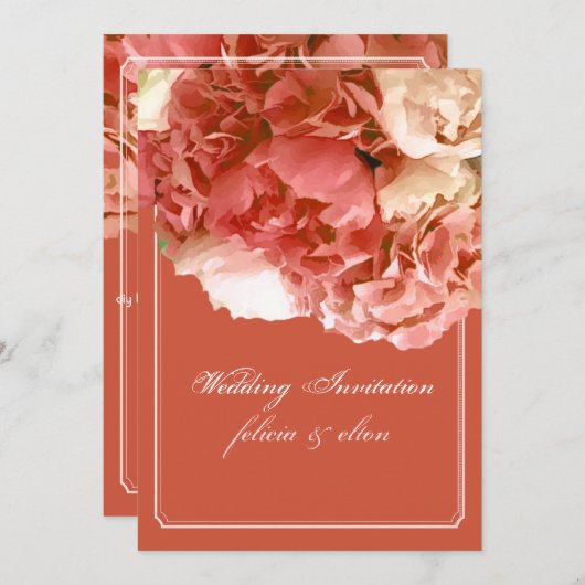 PixDezines Coral Peonies/Orange Hydrangeas/Bouquet Einladung (Vorne/Hinten)