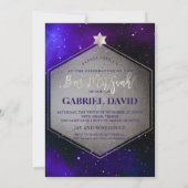 PixDezines Cosmic / Galaxy Bar Mitzvah Silver Einladung (Rückseite)