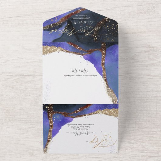 PixDezines Cosmic Indigo Blue Moss Bar Mitzvah All In One Einladung (Außenbereich)