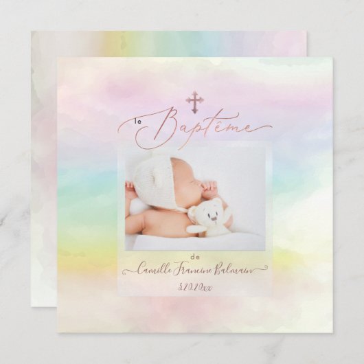 PixDezines Cotton Candy, Baptême Fille Einladung (Vorne/Hinten)