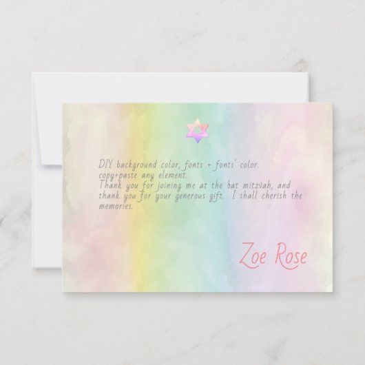 PixDezines Cotton Candy Bat Mitzvah Danke Karte (Rückseite)