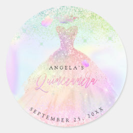 PixDezines Cotton Candy Holographic Quinceanera Runder Aufkleber