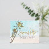PixDezines Crystal Blue Beach Shoreline Palms Save The Date (Stehend Vorderseite)
