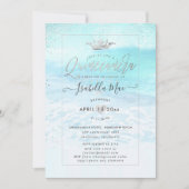 PixDezines Crystal Blue BeachShoreline Quinceanera Einladung (Vorderseite)