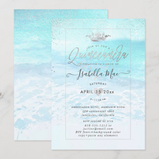 PixDezines Crystal Blue BeachShoreline Quinceanera Einladung