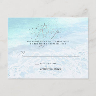 PixDezines Crystal Blue Coastal Calligraphy RSVP Einladungspostkarte